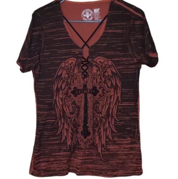 Affliction | Tops | Y2k Affliction Rhinestone Sacred Hope Wings Shirt ...